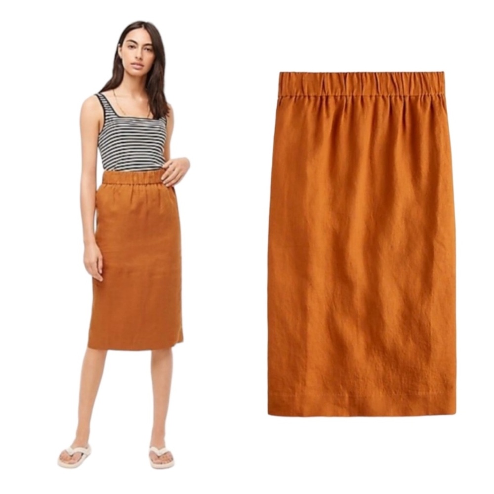J.Crew Russet Orange 100% Linen Midi Skirt